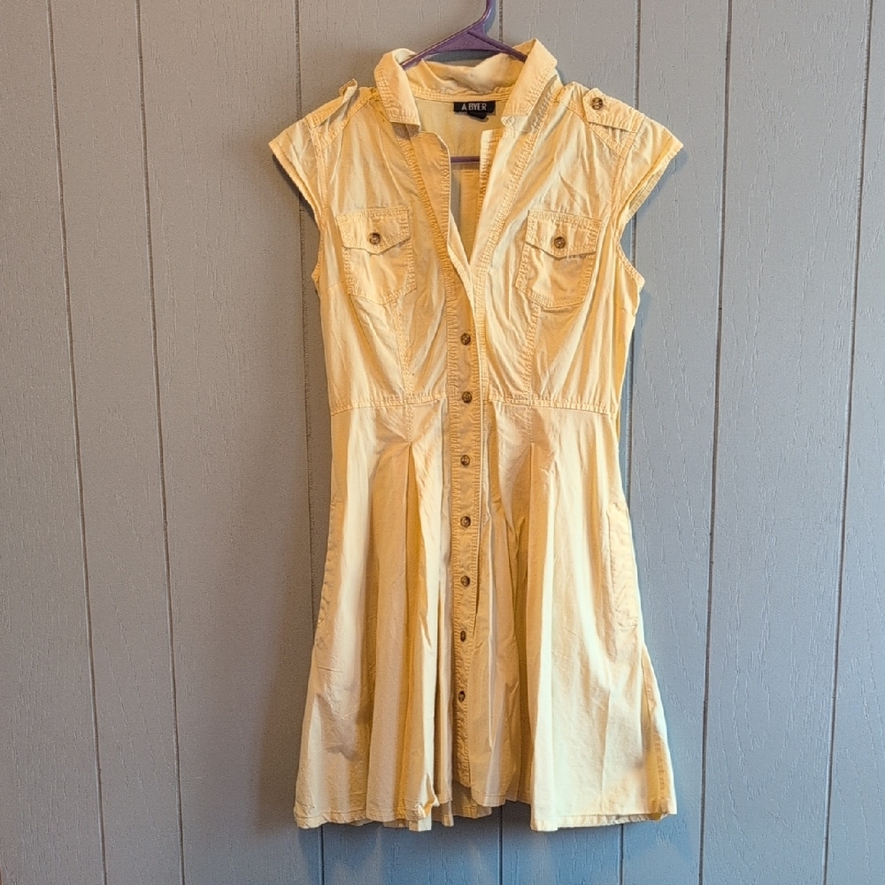 A. Byer Light Yellow Mini Dress with Button Accents